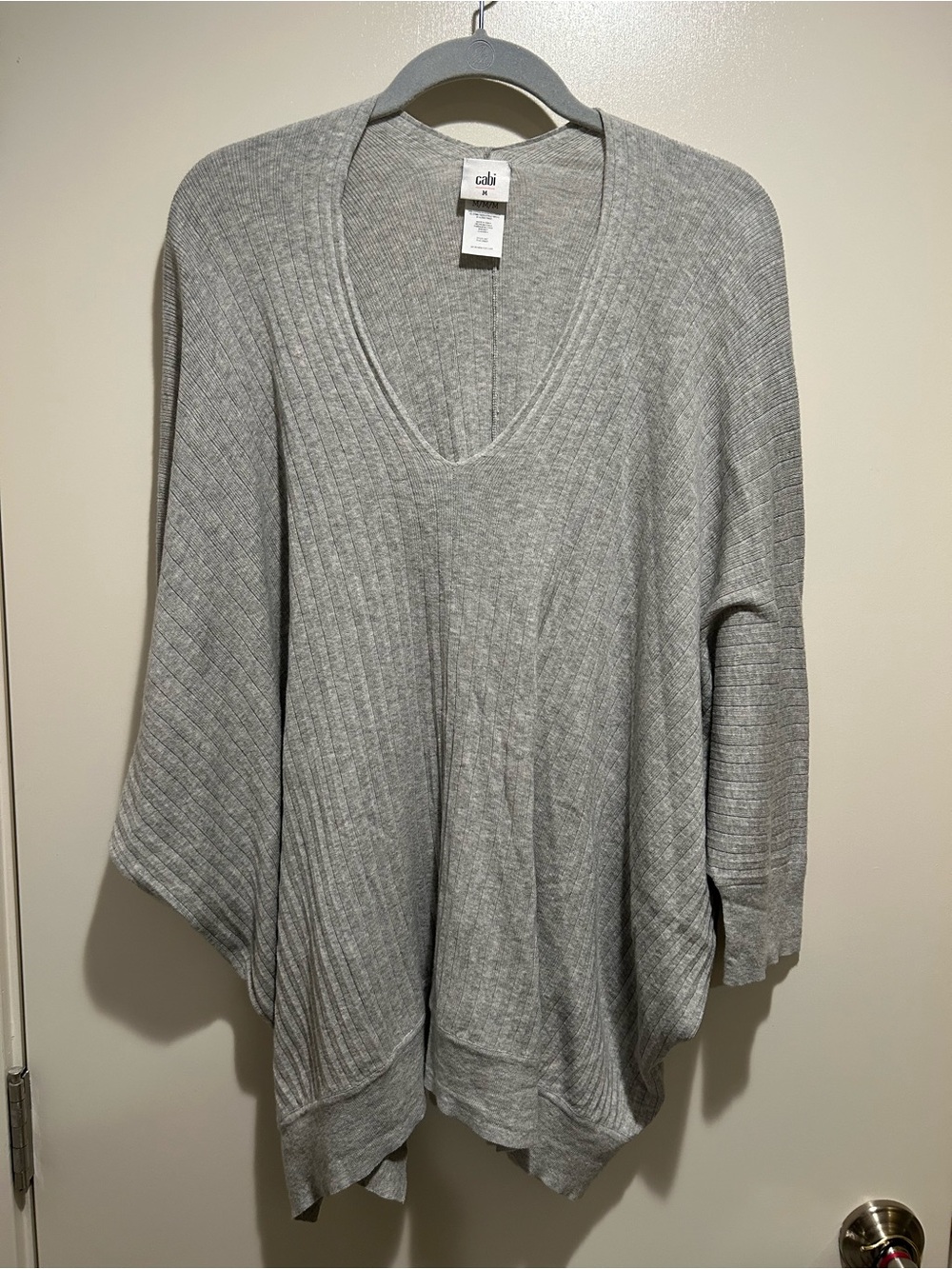 CAbi Gray Ribbed V-Neck Knit Top